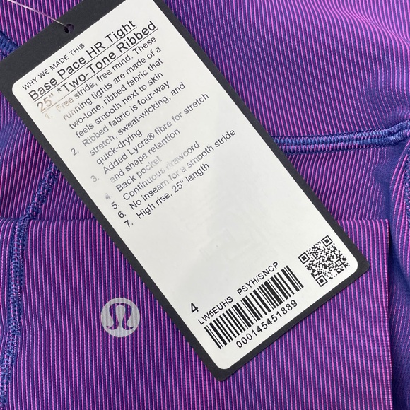 NWT Lululemon Base Pace High-Rise Tight 25" Ribbed Purple / Blue (Size 4) - Picture 4 of 4